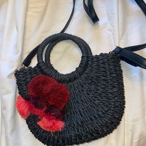 Black Woven Basket Crossbody Bag